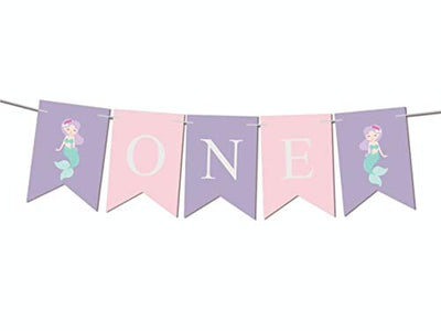 I AM ONE Banner Mermaid Party Supplies Birthday Decorations-Ocean Mermaid theme Girl's first -Birthday Party and Baby Shower Party Decorations-kids Purple pink under the sea party favors decorating kit - BOSTON CREATIVE COMPANY