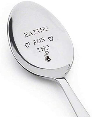 Pregnancy Announcement Gifts - Baby Shower Gift Ideas - Eating for Two Spoon - Baby Announcement Gifts - Newly Wed gifts - Grandparents Gifts - Engraved spoon - 7 Inches - BOSTON CREATIVE COMPANY