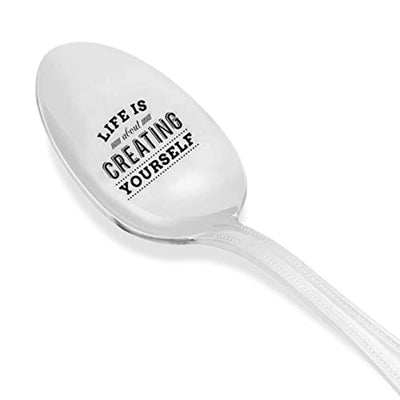 Coffee Spoon for Coffee Lovers - Life is About Creating Yourself with Cute Design - Engraved Silverware - Best Selling Item - Gift for Him - Gift for Her - Lovers Gift - Spoon Gift - BOSTON CREATIVE COMPANY