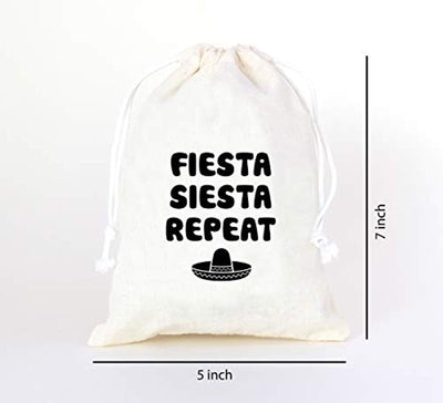 Fiesta Siesta Repeat| Wedding Bachelorette Girls Party Favor Bags | Cotton Muslin Bag - BOSTON CREATIVE COMPANY