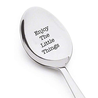 Enjoy The Little Things- Silverware Engraved - Stainless Steel Spoon - Cute Engraved Unique Gift - Spoon Gift By Boston Creative company - BOSTON CREATIVE COMPANY