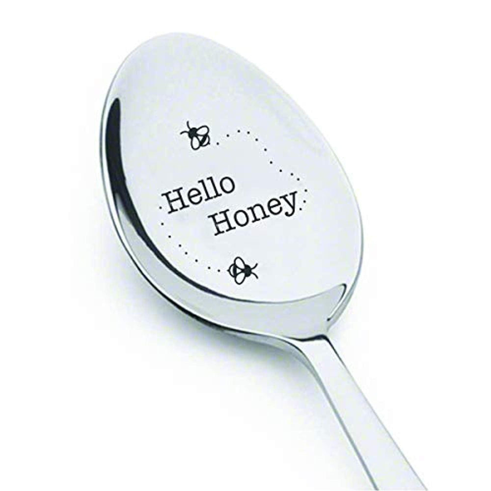 Hello Honey With Bees | Gift For Wife | Girl Friends Gifts | Engraved Stainless Steel Spoons - BOSTON CREATIVE COMPANY