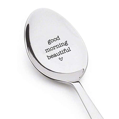 Good Morning Beautiful With Heart Engraved Stainless Steel Spoon Token Of Love Gifts For Him Her Couples Valentine On Birthday wedding anniversary - BOSTON CREATIVE COMPANY