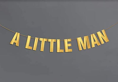 A Little Man Boy Baby Shower Theme Birthday Party Decoration Supplies -Gender Reveal and Pregnancy Announcement Prop Gold Foil Banner For Your Prince-Pre Strung and Adjustable Pennants - BOSTON CREATIVE COMPANY