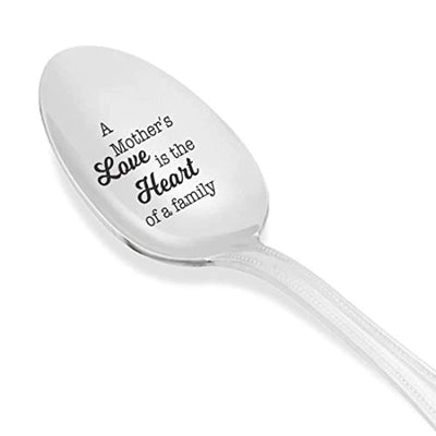 Engraved Coffee Spoon Gift for Mother - A Mother's Love Is The Heart Of A Family - Mother's Day Gift For Mom - The Best Mom Unique Gift for Mummy - Vintage Silverware Birthday Gift For Her - BOSTON CREATIVE COMPANY