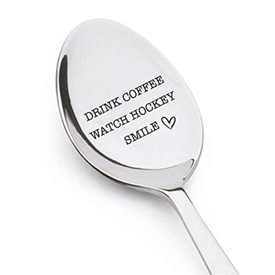 Drink Coffee Watch Hockey Engraved Stainless Steel Spoon  Gifts For  Best Friend Valentine On Birthday special occasion - BOSTON CREATIVE COMPANY