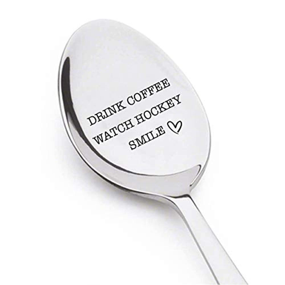 Drink Coffee Watch Hockey Engraved Stainless Steel Espresso Spoon Token Of Love Gifts For Coffee And Hockey Lover Best Friend Valentine On Birthday Anniversary Special Occasions - BOSTON CREATIVE COMPANY