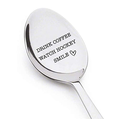 Drink Coffee Watch Hockey Engraved Stainless Steel Espresso Spoon Token Of Love Gifts For Coffee And Hockey Lover Best Friend Valentine On Birthday Anniversary Special Occasions - BOSTON CREATIVE COMPANY