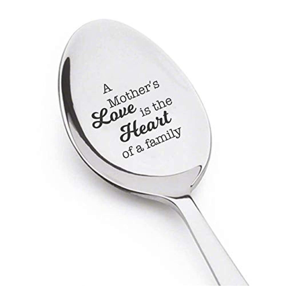 Engraved Coffee Spoon Gift for Mother - A Mother's Love Is The Heart Of A Family - Mother's Day Gift For Mom - The Best Mom Unique Gift for Mummy - Vintage Silverware Birthday Gift For Her - BOSTON CREATIVE COMPANY