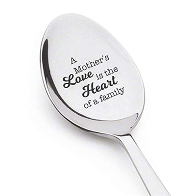 Engraved Coffee Spoon Gift for Mother - A Mother's Love Is The Heart Of A Family - Mother's Day Gift For Mom - The Best Mom Unique Gift for Mummy - Vintage Silverware Birthday Gift For Her - BOSTON CREATIVE COMPANY