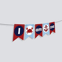 I Am One Banner Nautical Anchor Or Crab Banner For Baby First Birthday Decorations Boy Favors-nautical High Chair Banner -Cake Smash Banner Crab Sign Ocean Party Decor -Pirate Party Supplies 1st Bady - BOSTON CREATIVE COMPANY