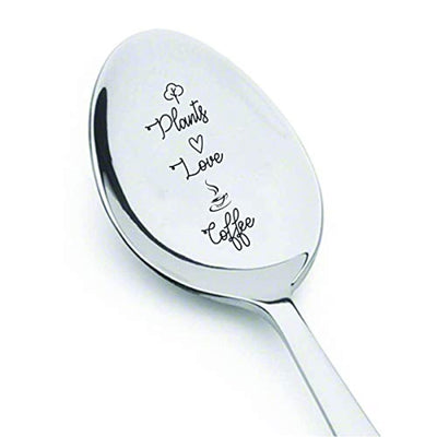 Inspirational Gift for Women | Plants Love Coffee Engraved Spoon Gift for Men/Women - BOSTON CREATIVE COMPANY