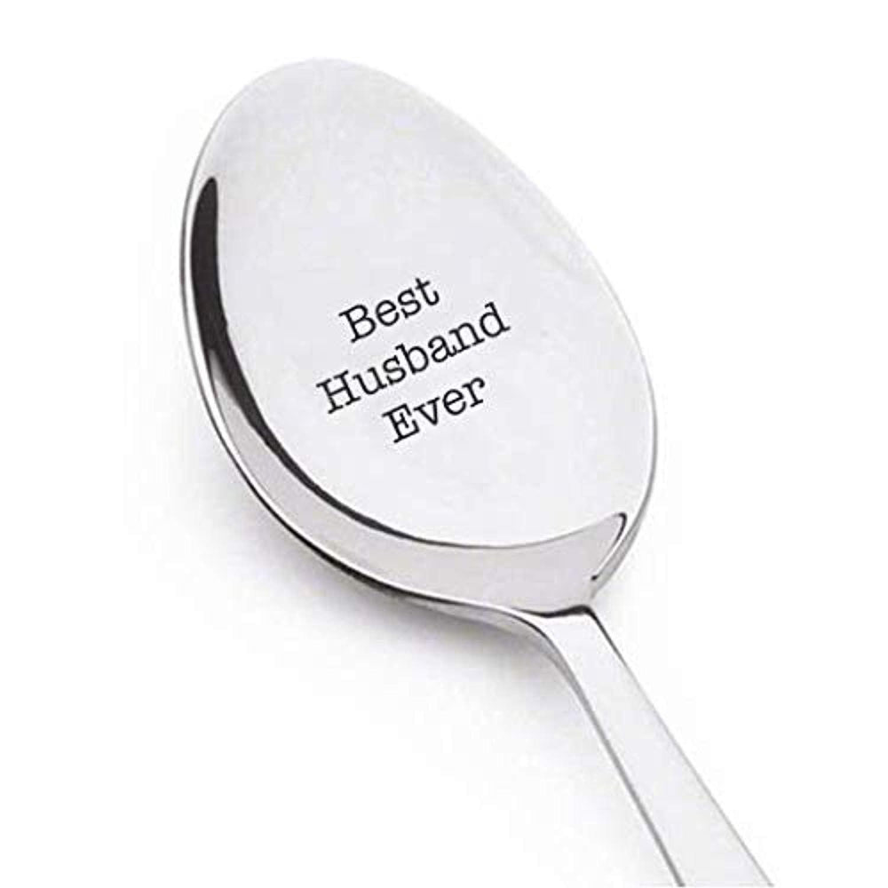 Best Husband Ever Gifts from Wife for Birthday Wedding Anniversary Engagement Valentines Day Special Unique Gift For Hubby -Engraved Stainless Steel spoon 7 inches - BOSTON CREATIVE COMPANY