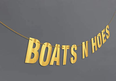 Boats N Hoes Banner Sign Garland Gold Glitter For Bachelorette Nautical Theme Engagement Bridal Shower Birthday Decor Men Or Women-bachelorette Brunch Decor Bride To Be Party Decoration - BOSTON CREATIVE COMPANY