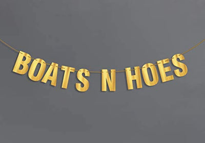 Boats N Hoes Banner Sign Garland Gold Glitter For Bachelorette Nautical Theme Engagement Bridal Shower Birthday Decor Men Or Women-bachelorette Brunch Decor Bride To Be Party Decoration - BOSTON CREATIVE COMPANY