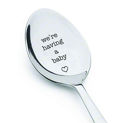 We're having a baby Engraved Spoon Surprise Pregnancy Gift For Parents - BOSTON CREATIVE COMPANY