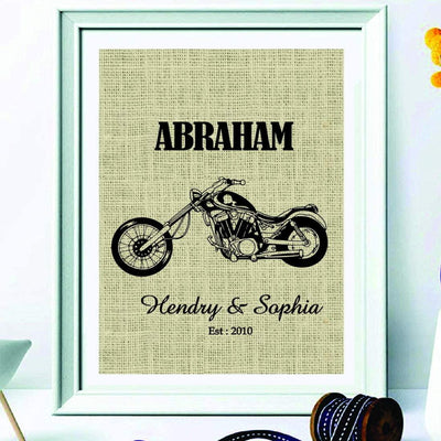 Motorcycle Lovers Unique Burlap Print Gift - BOSTON CREATIVE COMPANY