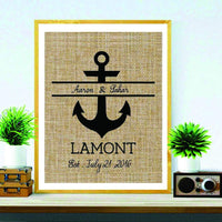 Personalized Anchor Monogram Burlap Print Nautical Wedding Gift - BOSTON CREATIVE COMPANY