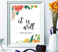 Printable quote - it is well with my soul Christian Wall Print - Living Room Wall Art Decor - Wedding Art - Scripture Floral Quote Print - Home Decor - BOSTON CREATIVE COMPANY