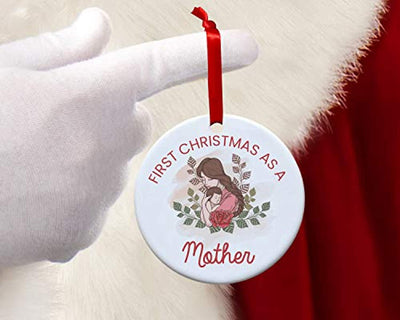 First Christmas as Mother New Mom Christmas Ornament -1st Christmas as Mommy new mother keepsake gift- Babies first Christmas ornament 2019 -Lady baby Round 2.75 inch Xmas tree decoration ideas - BOSTON CREATIVE COMPANY