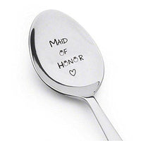 Maid Of Honor With Little Ring and Heart - Silverware Spoon - Wedding-Personalized Spoon-Gift-Flatware-Trendy-Bridesmaid-Gift Cute Spoon - Engraved Spoon - Spoon Gift - BOSTON CREATIVE COMPANY