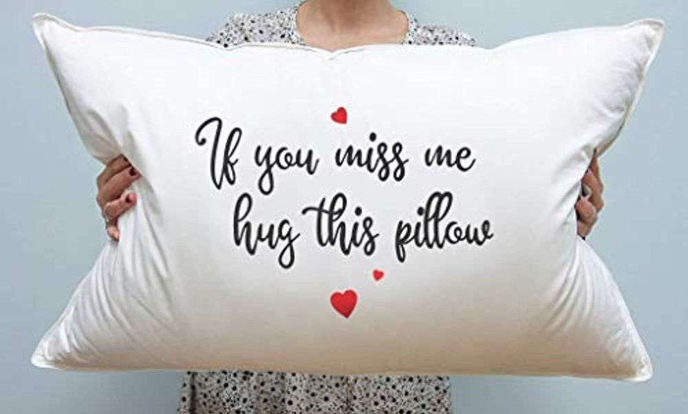 If you miss me hug this Pillow - Long Distance Relationship Gifts - White Satin Pillow Cover - BOSTON CREATIVE COMPANY