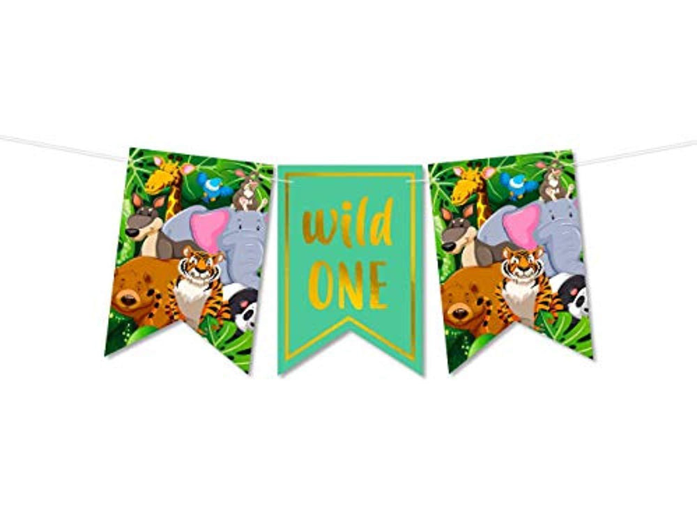 Wild One Banner Jungle Theme Party Supplies -safari First Birthday Decorations Boy Or Girl-High Chair Smash Banner Decorating Kit -1st Animal Birthday Party Supplies Backdrop One Year Old Boy - BOSTON CREATIVE COMPANY