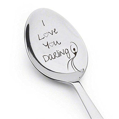 I Love You Darling With dancing Girl - Cute Gift - Engraved Spoon - Silverware Spoon Anniversary Gift - Wedding Gift - Girlfriend - Wife Gift - BOSTON CREATIVE COMPANY