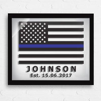 Police Officer Gifts -Thin Blue Line Flag - Retirement Gifts - Policeman Gifts - Wedding Gifts - Personalized Gifts - Police Si - BOSTON CREATIVE COMPANY