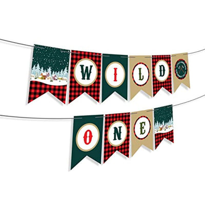 Wild One Birthday Decorations Jungle Theme Party Supplies Banner Sign -High Chair Lumberjack Party Supplies 1st Birthday Boy Or Girl-First Happy Birthday Buffalo Check Camping Decor Winter Banner - BOSTON CREATIVE COMPANY