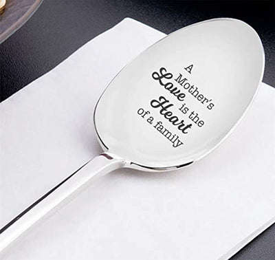 Engraved Coffee Spoon Gift for Mother - A Mother's Love Is The Heart Of A Family - Mother's Day Gift For Mom - The Best Mom Unique Gift for Mummy - Vintage Silverware Birthday Gift For Her - BOSTON CREATIVE COMPANY