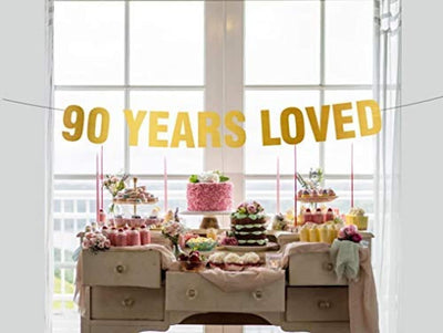 90 Years Loved Banner-90th Birthday Decorations For Men-90th years old Wedding Anniversary Party Decorations Grandma Supplies-90 years blessed Women ideas - BOSTON CREATIVE COMPANY