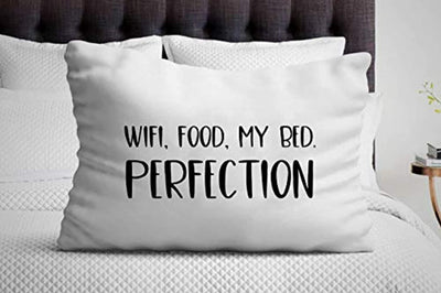 Wifi,Food,My Bed.Perfection Pillow Cover - Funny Friends gift - Presentation for Friendship day Ideas - Friend's Birthday remembrance Pillow Cover - Best Boyfriend Pillow Case- Decorative Items . - BOSTON CREATIVE COMPANY