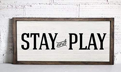 Nursery Room Wood Sign - Home Decor Farmhouse Wall Decor - Stay And Play Sign Rustic Wood Farmhouse Style Wooden Wall Art - Wall Hanging - Home Decor Room Plaque Sign - BOSTON CREATIVE COMPANY