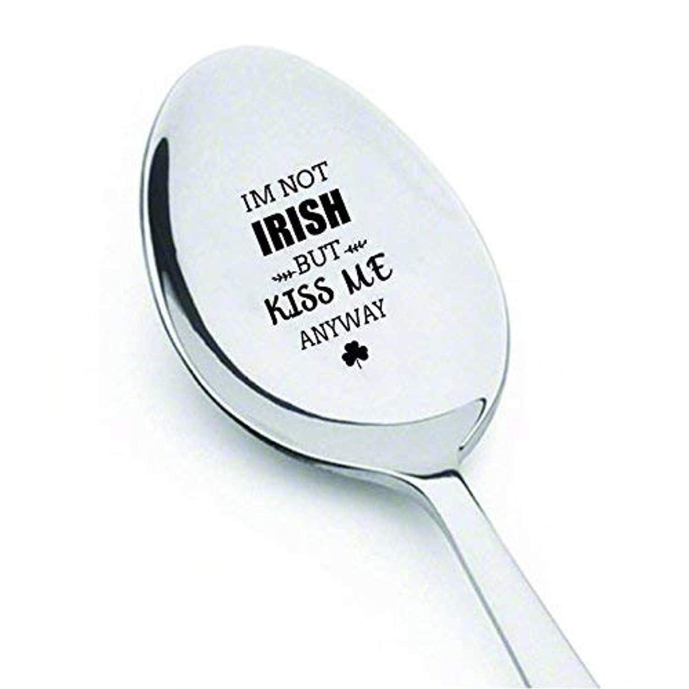 Im Not Irish, but KISS ME anyway - St. Patricks Day Gift - funny engraved spoon - Girlfriend Gift - Boyfriend Gift - Saint Patricks Day - keepsake gift - best friend spoon gift - lucky spoon - BOSTON CREATIVE COMPANY