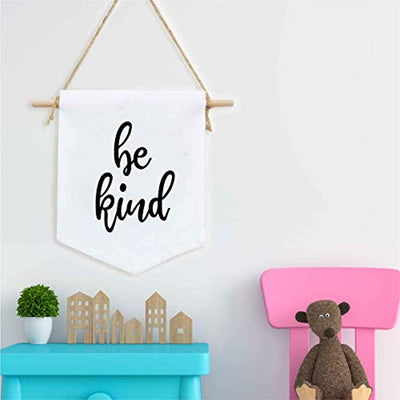 Be Kind Wall Hanging Banner - Flag Motivation Quotes Inpirational Sayings - Handmade Cotton Vintage Look - BOSTON CREATIVE COMPANY