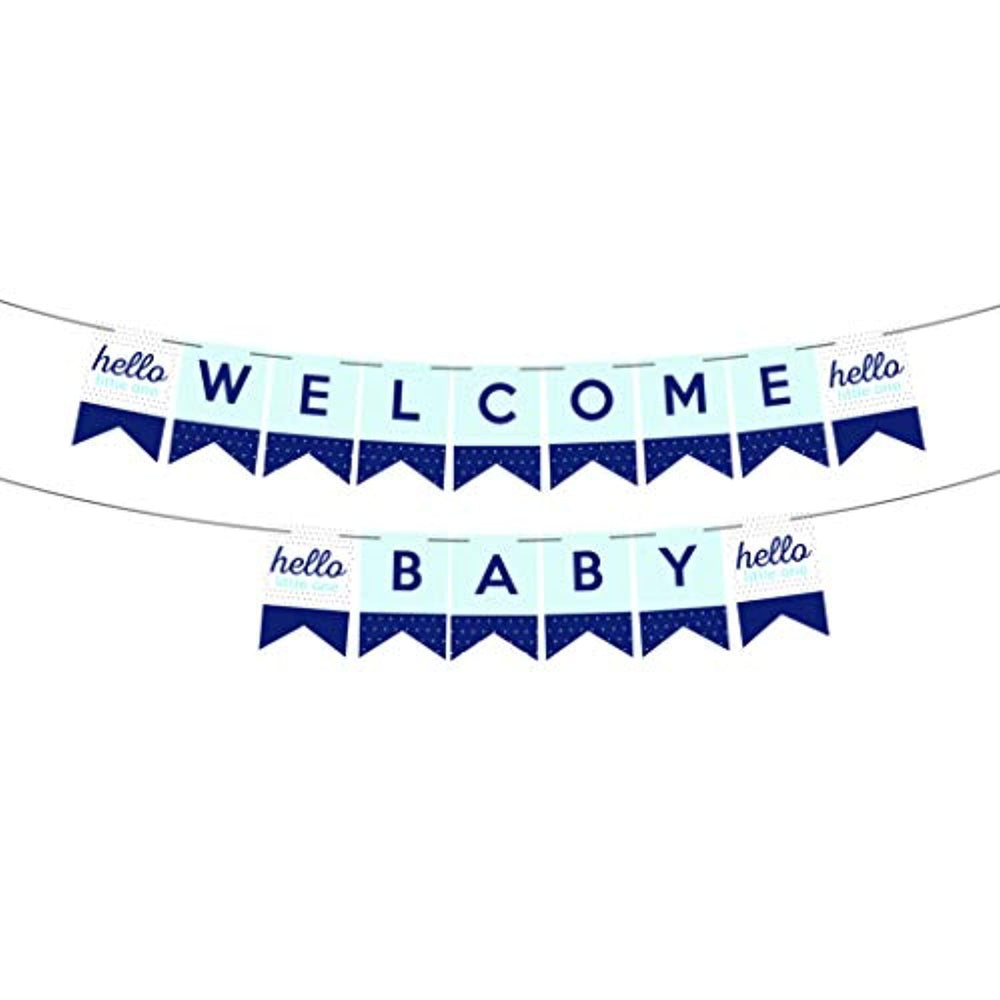 Welcome baby - Baby shower Party Decoration | New Birth Baby Shower Bunting Banner Decoration | Happy birthday banner | Blue boy baby shower | High chair banner | - BOSTON CREATIVE COMPANY