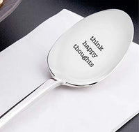 Think Happy Thoughts Engraved Stainless Steel Spoon Token Of Love Inspirational Motivational Good Vibes Gifts For Best Friends Valentines Couples On Birthday Anniversary Special Occasion - BOSTON CREATIVE COMPANY