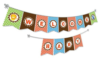 Welcome Baby Banner Jungle Safari Themed Backdrop Boy Girl Kids Wild One Happy 1st First Birthday Party Banner Newborn Baby Shower Neutral Party Supplies Animal decorating kit -Gender reveal party decoration kit - BOSTON CREATIVE COMPANY