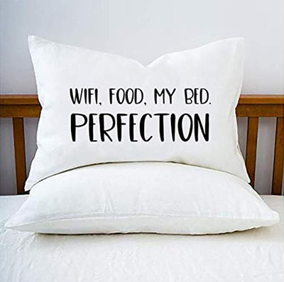 Wifi,Food,My Bed.Perfection Pillow Cover - Funny Friends gift - Presentation for Friendship day Ideas - Friend's Birthday remembrance Pillow Cover - Best Boyfriend Pillow Case- Decorative Items . - BOSTON CREATIVE COMPANY