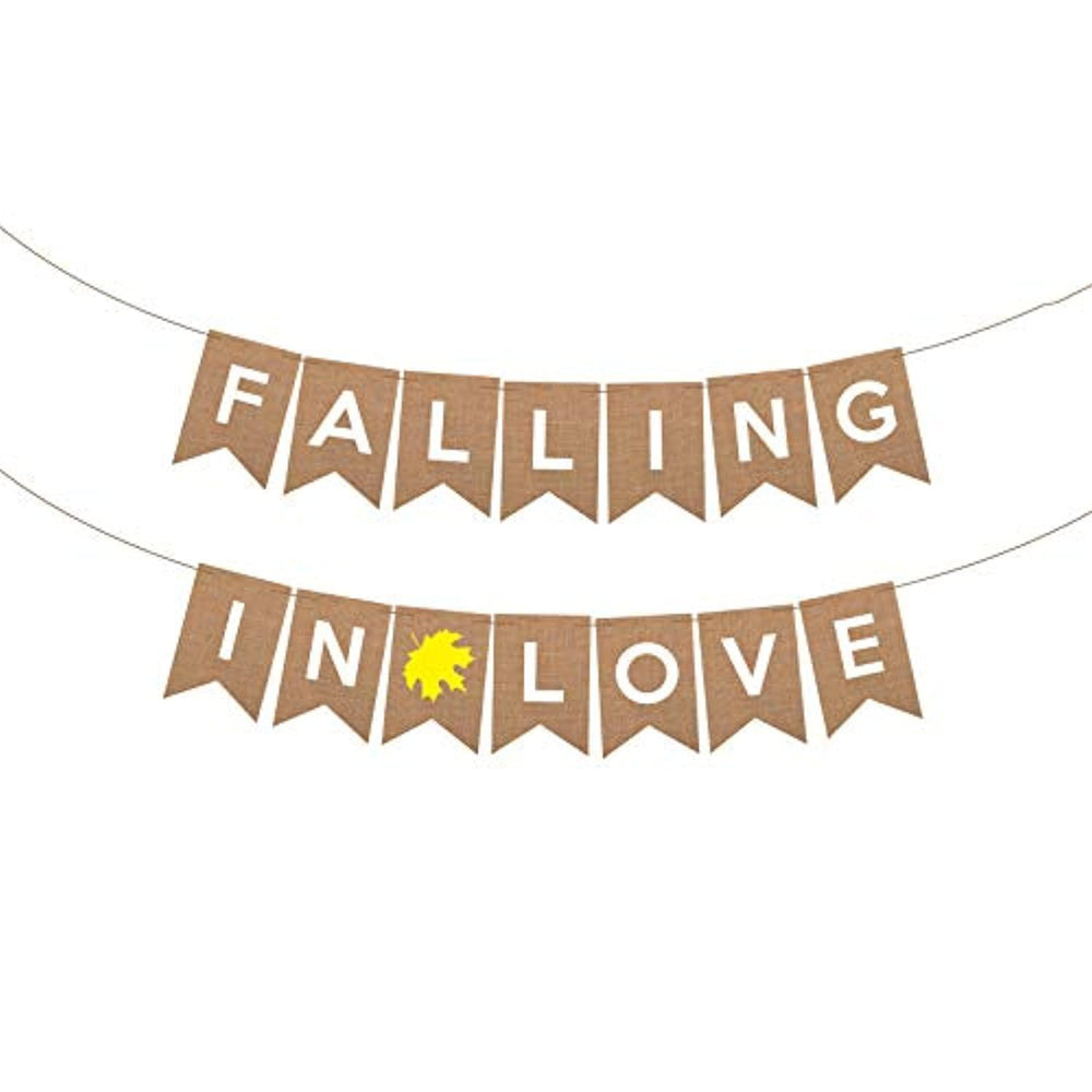 Fall in Love Banner with Maple leaf - Rustic Wedding Engagement Bridal Shower Decoration - Autumn Party Decoration - Fall Garland decor - BOSTON CREATIVE COMPANY