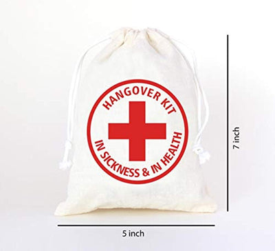 IN SICKNESS AND IN HEALTH| Hangover Kit Gift Bags| Wedding Cotton Muslin  Recovery Kit Bags - BOSTON CREATIVE COMPANY