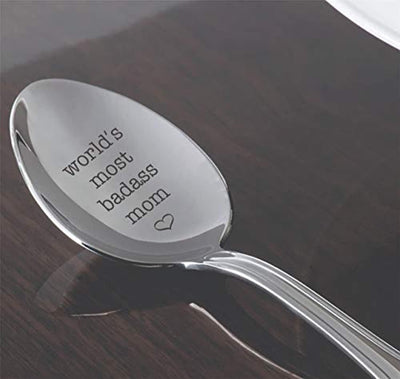 World's Most Badass Mom Engraved Mothers Day Gift Spoon Anniversary Gift For Mom Gift For Wife Support Unique Stainless Steel Spoon Gift Ideas Mothers Day Gift - BOSTON CREATIVE COMPANY