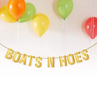Boats N Hoes Banner Sign Garland Gold Glitter For Bachelorette Nautical Theme Engagement Bridal Shower Birthday Decor Men Or Women-bachelorette Brunch Decor Bride To Be Party Decoration - BOSTON CREATIVE COMPANY