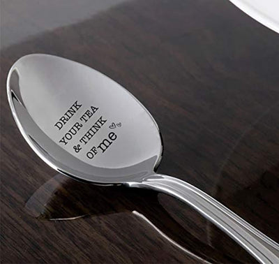 DRINK YOUR TEA AND THINK OF ME Vintage silverplated Teaspoon Gift for couples Gift for her and for him cute mom gift - BOSTON CREATIVE COMPANY