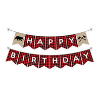 Lumberjack happy birthday banner|Lumberjack birthday party decorations buffalo plaid theme party supplies|Lumberjack Birthday Banner for Kids/Boys/Camping theme/Baby Shower/Birthday Party Decoration - BOSTON CREATIVE COMPANY