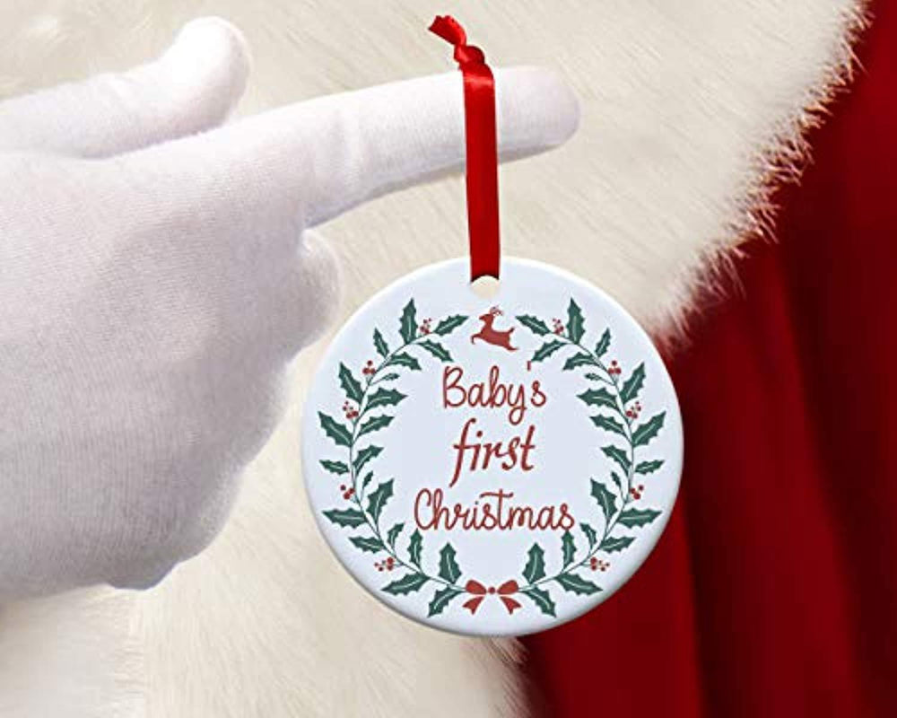 Babies First Christmas Ornament 2019-New Family Christmas Tree Decoration -Personalized Holiday Xmas Decor Ideas-Round 2.75 inch Boy and Girl Tree Hanging Decor - BOSTON CREATIVE COMPANY
