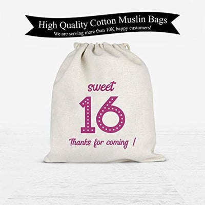 Sweet Sixteen Birthday Party Cotton Favor Bags-Set of 30 - BOSTON CREATIVE COMPANY
