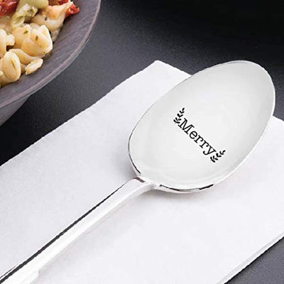 Merry engraved spoon for Christmas Gift, Engraved silverware for holiday decor - BOSTON CREATIVE COMPANY