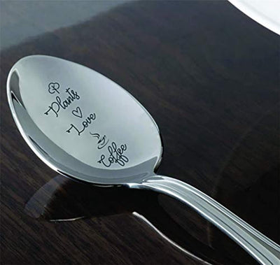 Inspirational Gift for Women | Plants Love Coffee Engraved Spoon Gift for Men/Women - BOSTON CREATIVE COMPANY